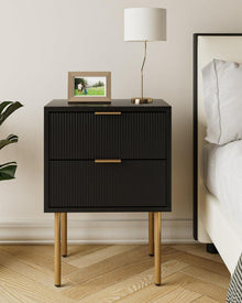 Nachttisch mit 2 Schubladen Modern Schwarz Gold Boho