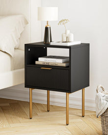 Nachttisch mit offener Ablage und Schublade, Modernes Boho