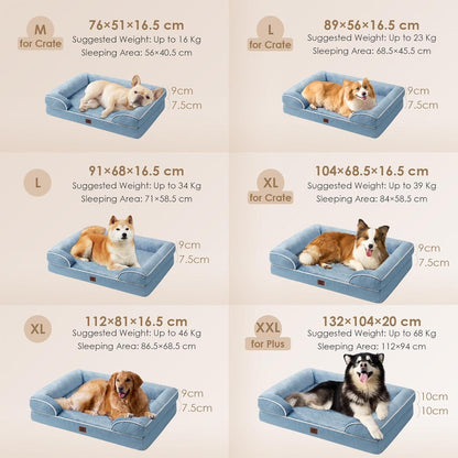 Orthopädisches Hundebett XL Hellblau mit Memory Foam und hohem Rand
