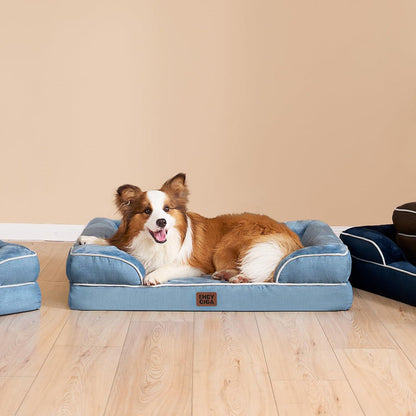 Orthopädisches Hundebett XL Hellblau mit Memory Foam und hohem Rand