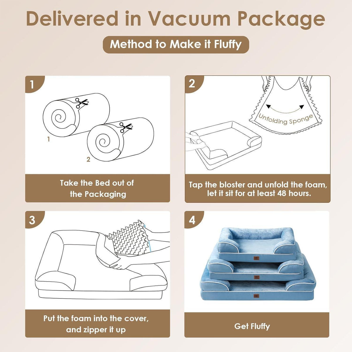 Orthopädisches Hundebett mit Memory Foam, waschbar, L Hellblau