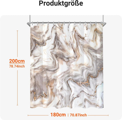 Duschvorhang 180x200cm Graugelb Marmor Wasserabweisend Textil mit Ösen