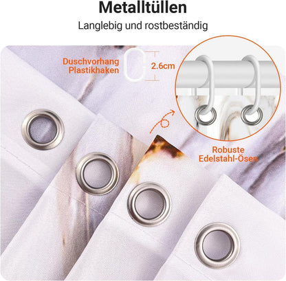 Duschvorhang 180x180cm Graugelb Marmor Beschwerter Saum Antischimmel Textil