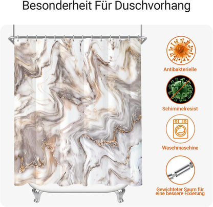 Duschvorhang 220x180cm Graugelb Marmor Wasserabweisend Waschbar Textil