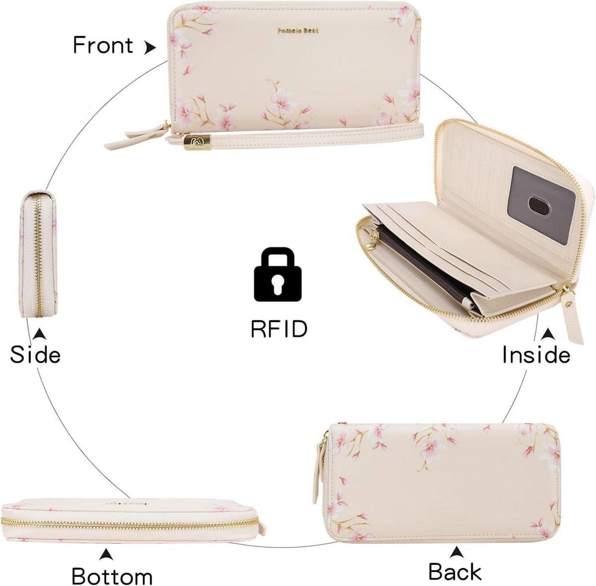 Pomelo Best Damen Geldbörse groß RFID mit vielen Fächern, Beige