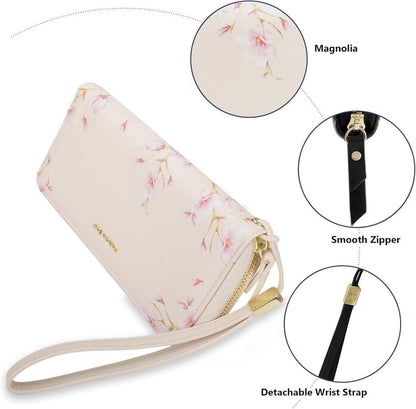 Große Damen Geldbörse Langformat Blumenprägung RFID Beige