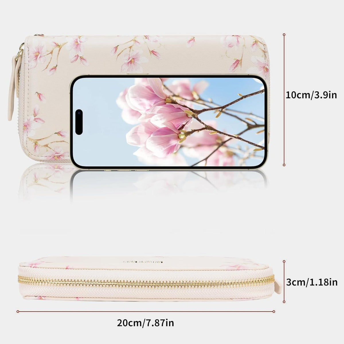Große Damen Geldbörse Langformat Blumenprägung RFID Beige