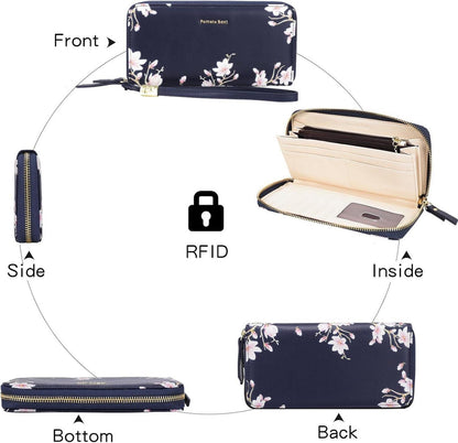 Pomelo Best Damen Geldbörse groß mit RFID-Blockierung, vielen Fächern, Blumen-Prägung