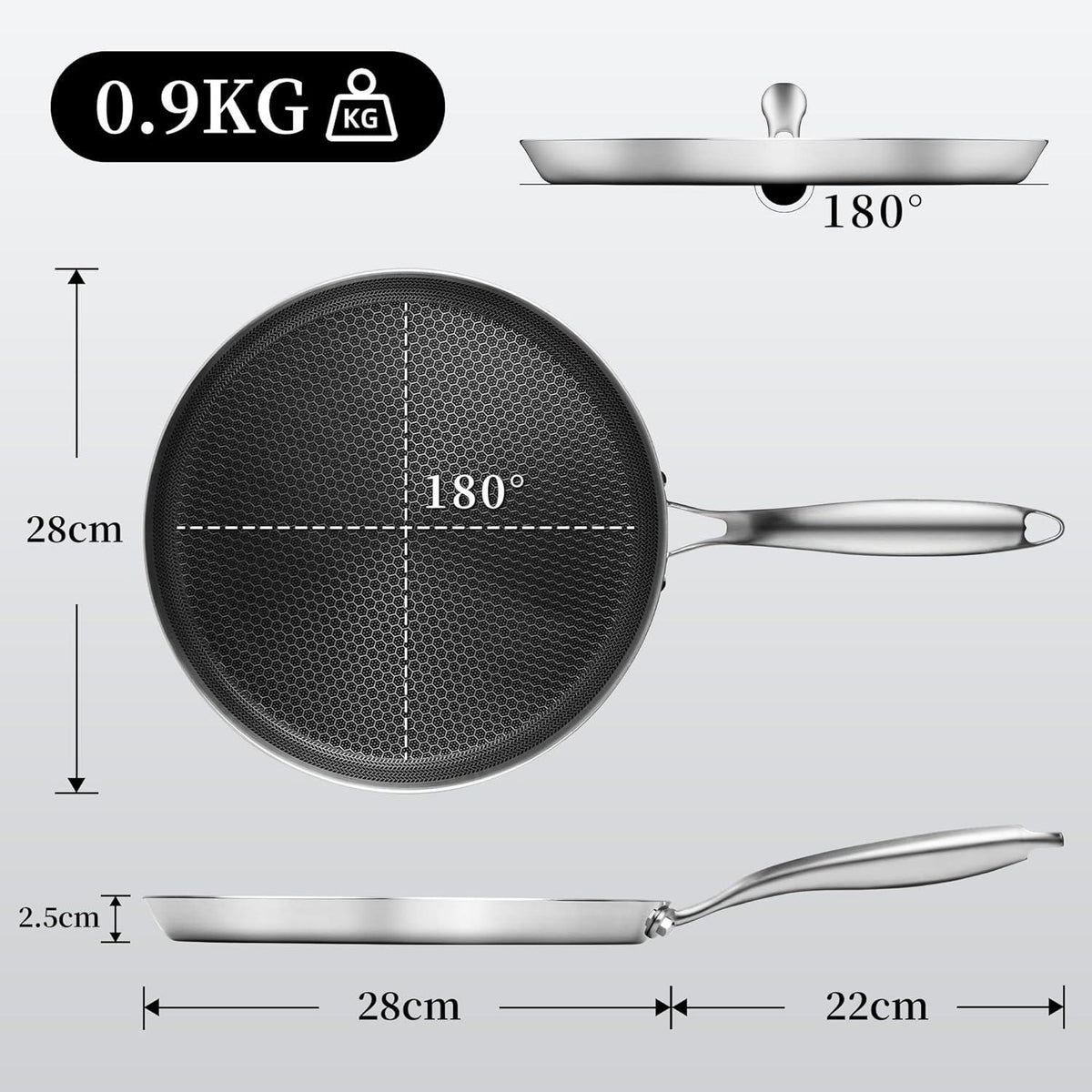 Crepe Pfanne 28cm Edelstahl Antihaft Wabenstruktur