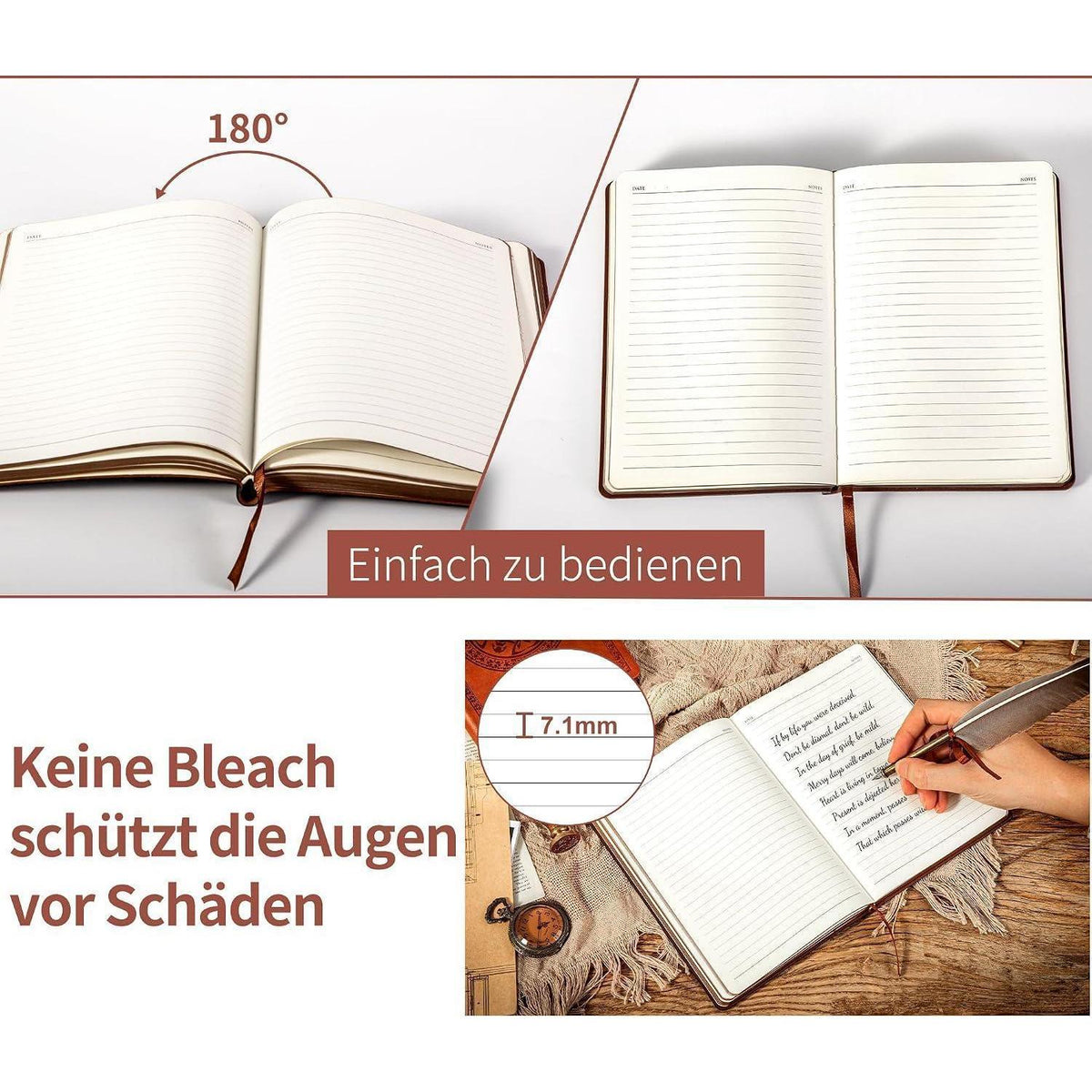 Notizbuch A5 – Liniert, 288 Seiten in Lederoptik
