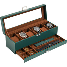 ProCase Uhrenbox mit 6 Fächern und Schublade, Grün