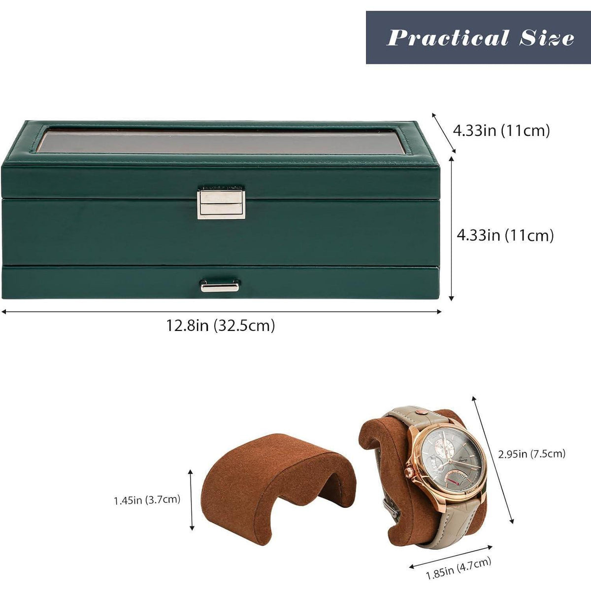 ProCase Uhrenbox mit 6 Fächern und Schublade, Grün