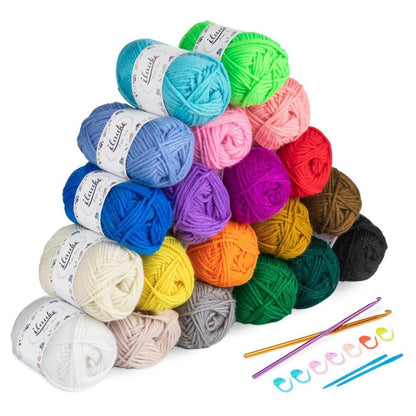 Häkelwolle Set 20 Farben – Weiches Acrylgarn mit Zubehör
