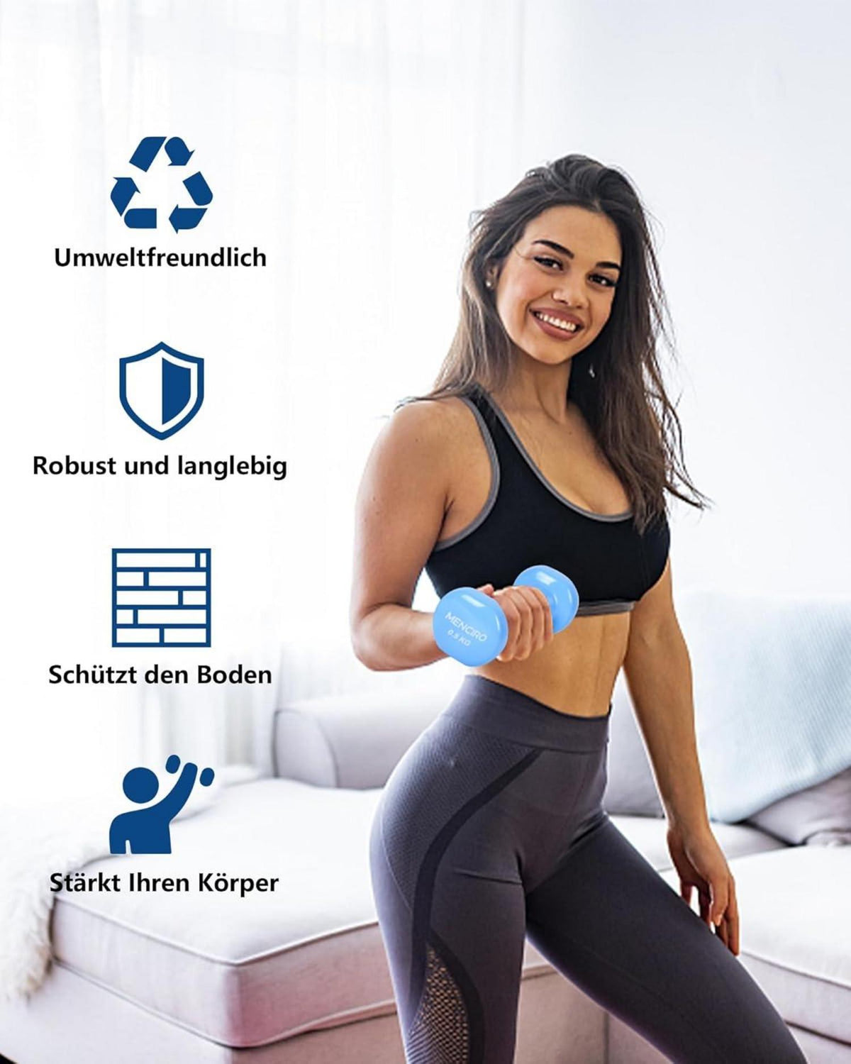 MENCIRO Hantelset 2er für Männer und Frauen, 1-5KG Kurzhanteln für Zuhause Fitnessstudio