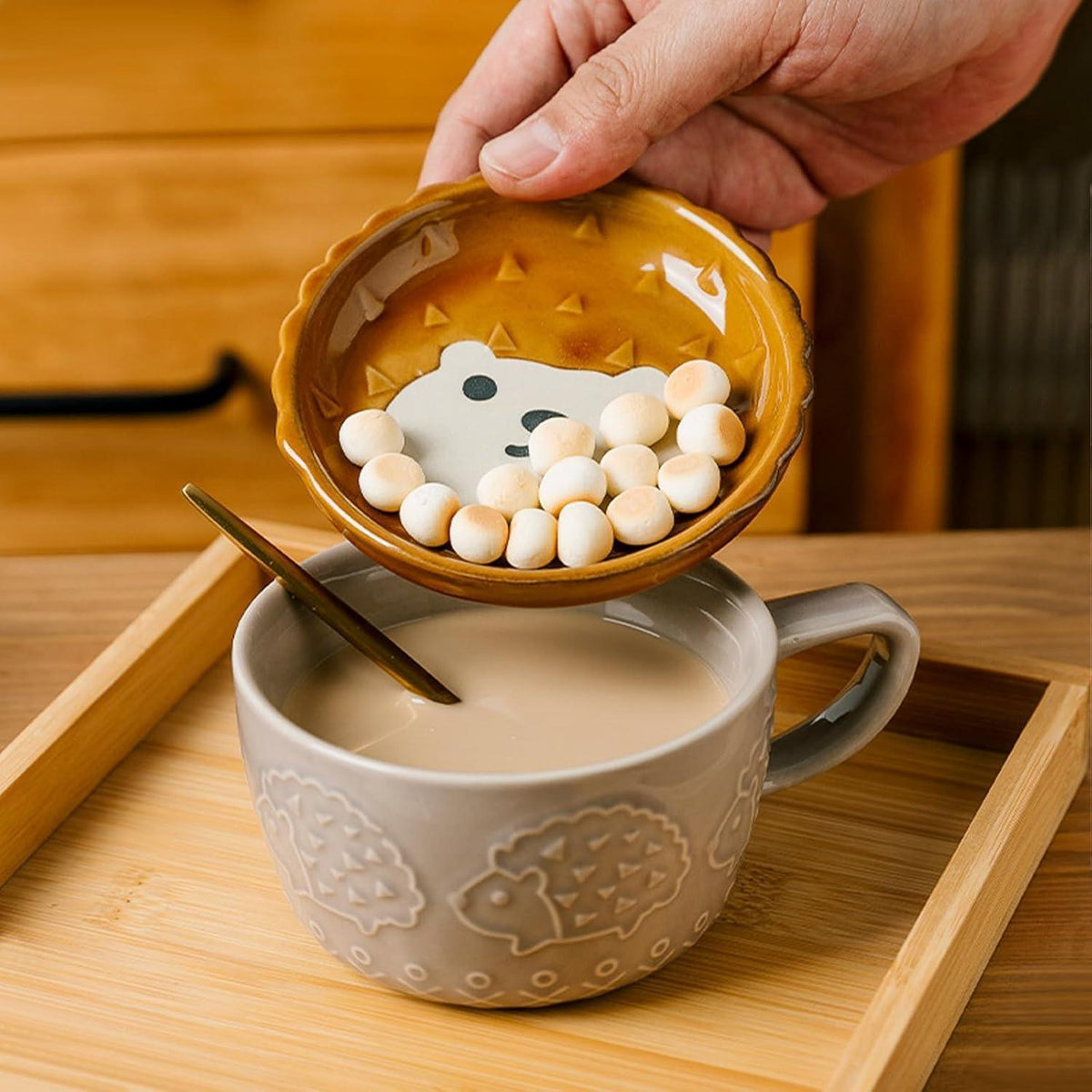 Keramik Tasse mit Deckel, Lustiges Tier Design, Geschenk für Frauen