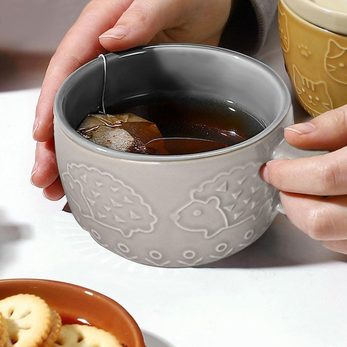 Keramik Tasse mit Deckel, Lustiges Tier Design, Geschenk für Frauen