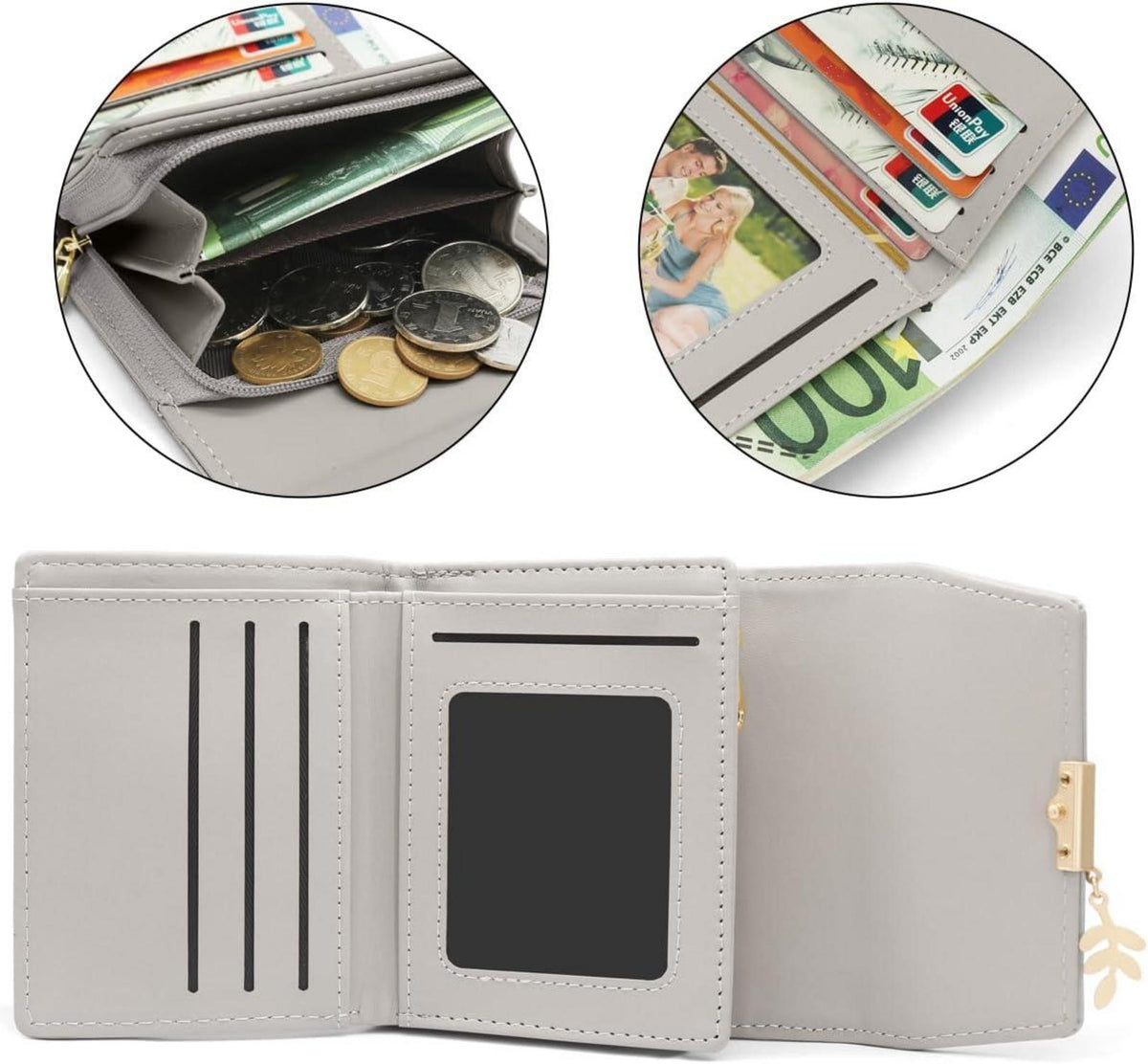 Damen Geldbörse Vegan Leder Portemonnaie Mini Münzfach Fächer Green