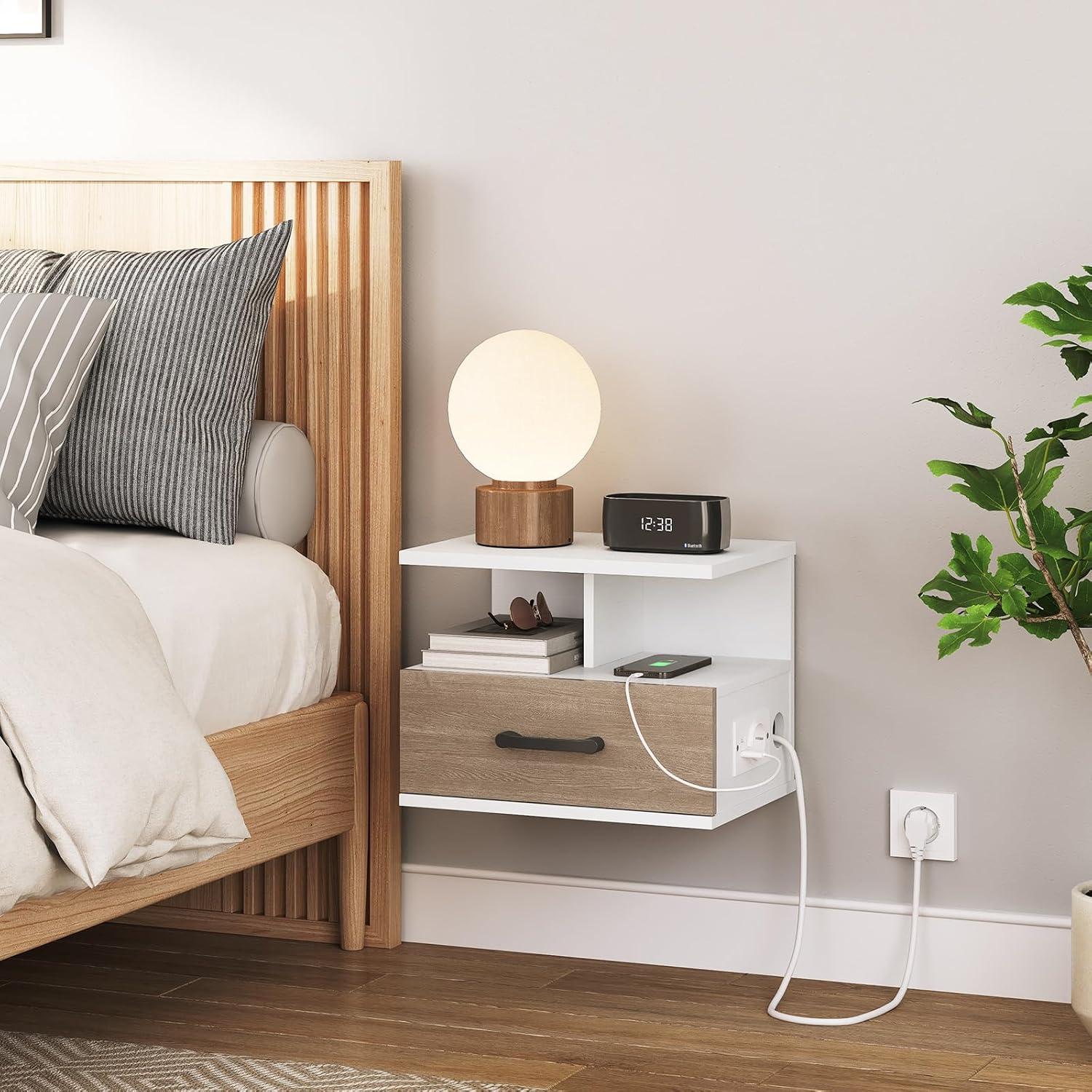 HOOBRO Nachttisch mit Ladestation Aufbewahrung Schlafzimmer