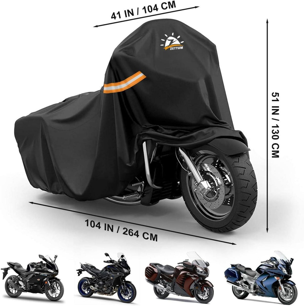 Zettum Motorrad Abdeckplane 600D Oxford PU Beschichtung Wasserdicht 264 cm