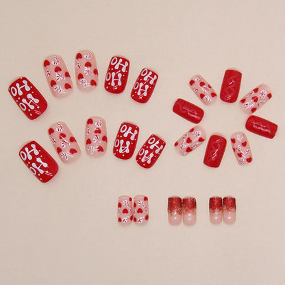 24 Stück Weihnachten Nägel zum Aufkleben Rot Glitzer Acryl Full Cover