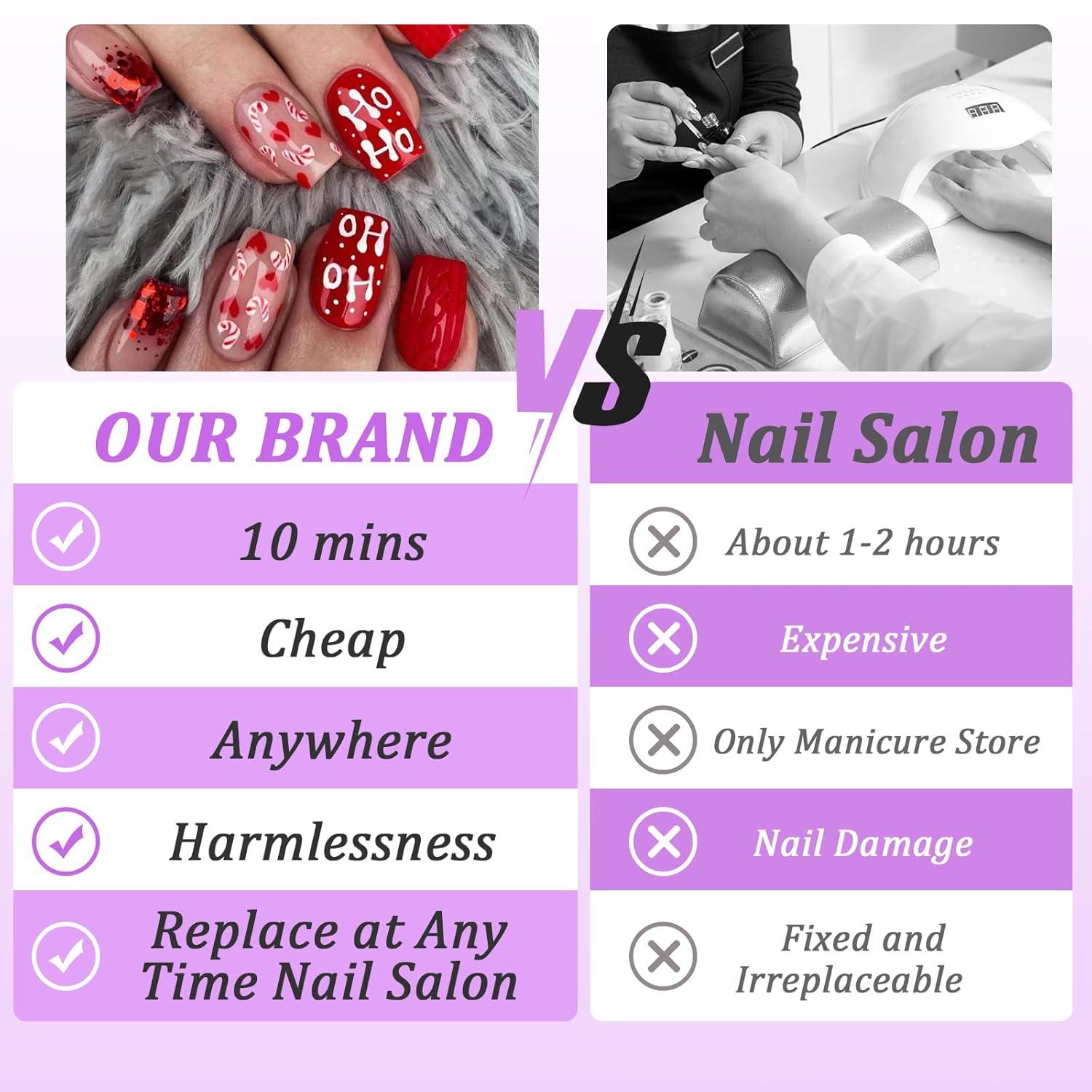 24 Stück Weihnachten Nägel Rot Glitzer Acryl Full Cover Nails Frauen Mädchen