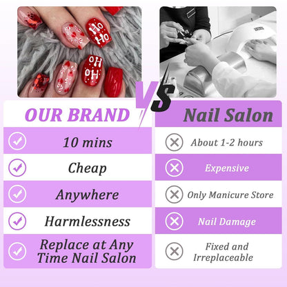 24 Stück Weihnachten Nägel Rot Glitzer Acryl Full Cover Nails Frauen Mädchen