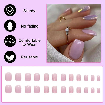 24 Nägel Zum Aufkleben Lila Glänzend Press on Nails Acryl