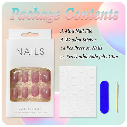 24er Set Lila Glänzende Acryl Kunstnägel Press On Nails mit Nagelkleber