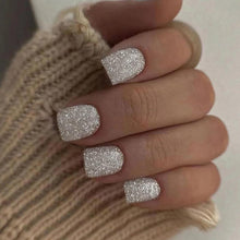 Silber Glänzende Eckige Press on Nails, 24 Stück - Künstliche Nägel