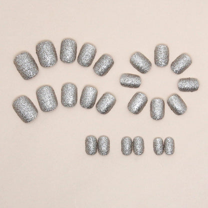 Silber Glänzende Eckige Press on Nails, 24 Stück - Künstliche Nägel
