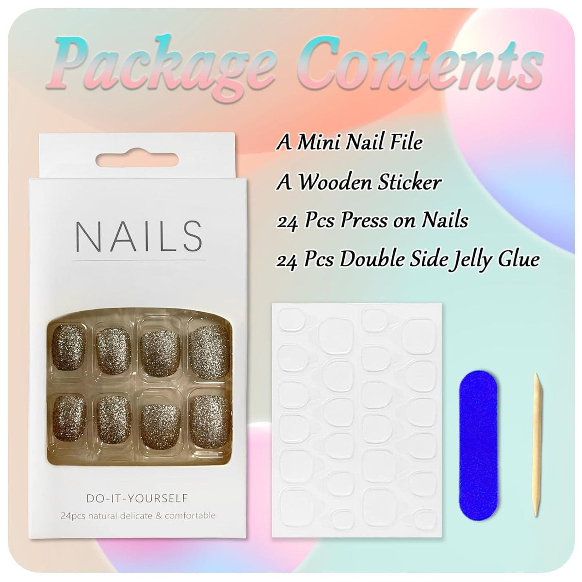 French Silber Glänzend Künstliche Nägel 24 Stück - Eckig Press on Nails
