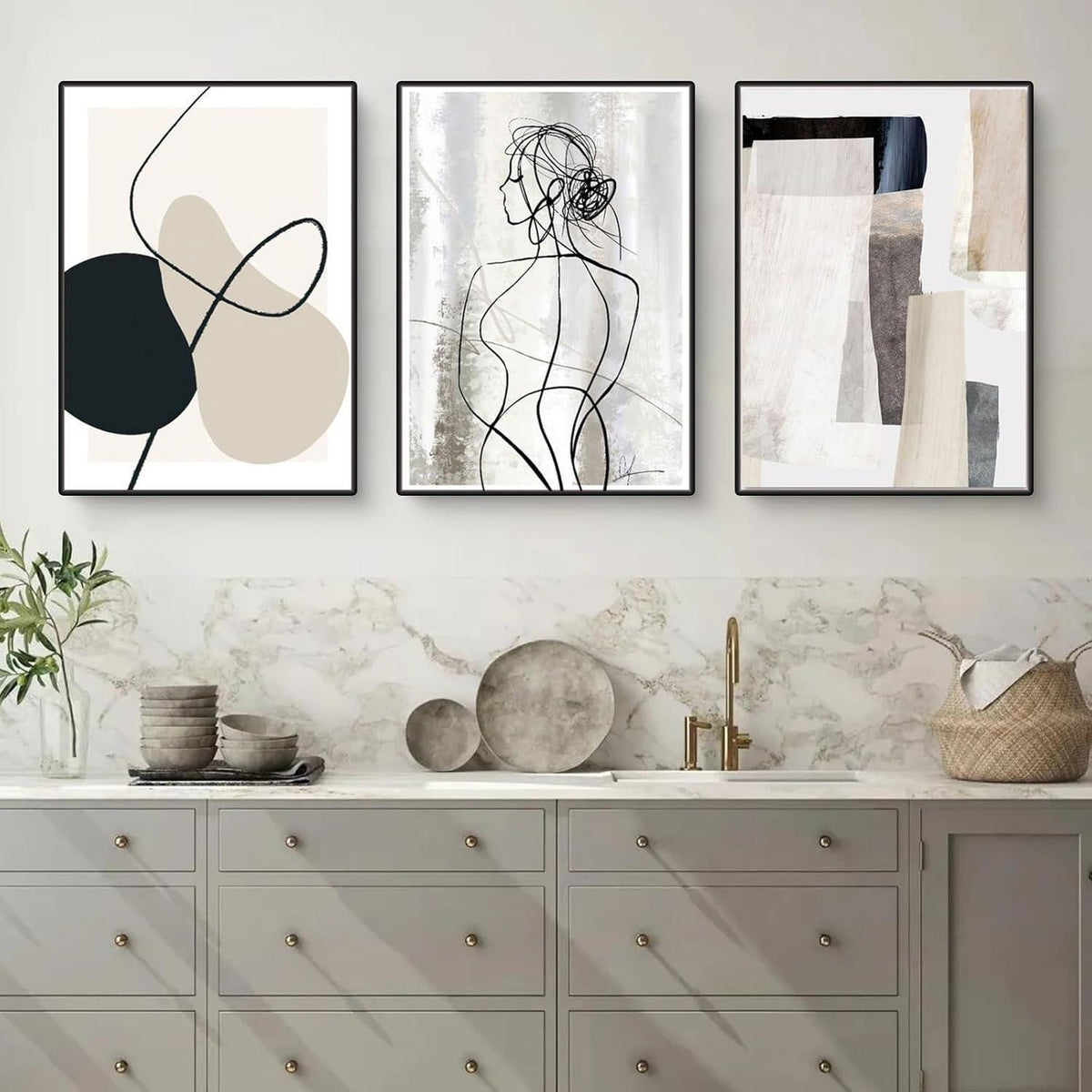 Abstraktes Leinwandbild 3er Set 30x40 cm Geometrie Wandkunst
