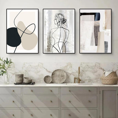 Abstraktes Leinwandbild 3er Set 30x40 cm Geometrie Wandkunst