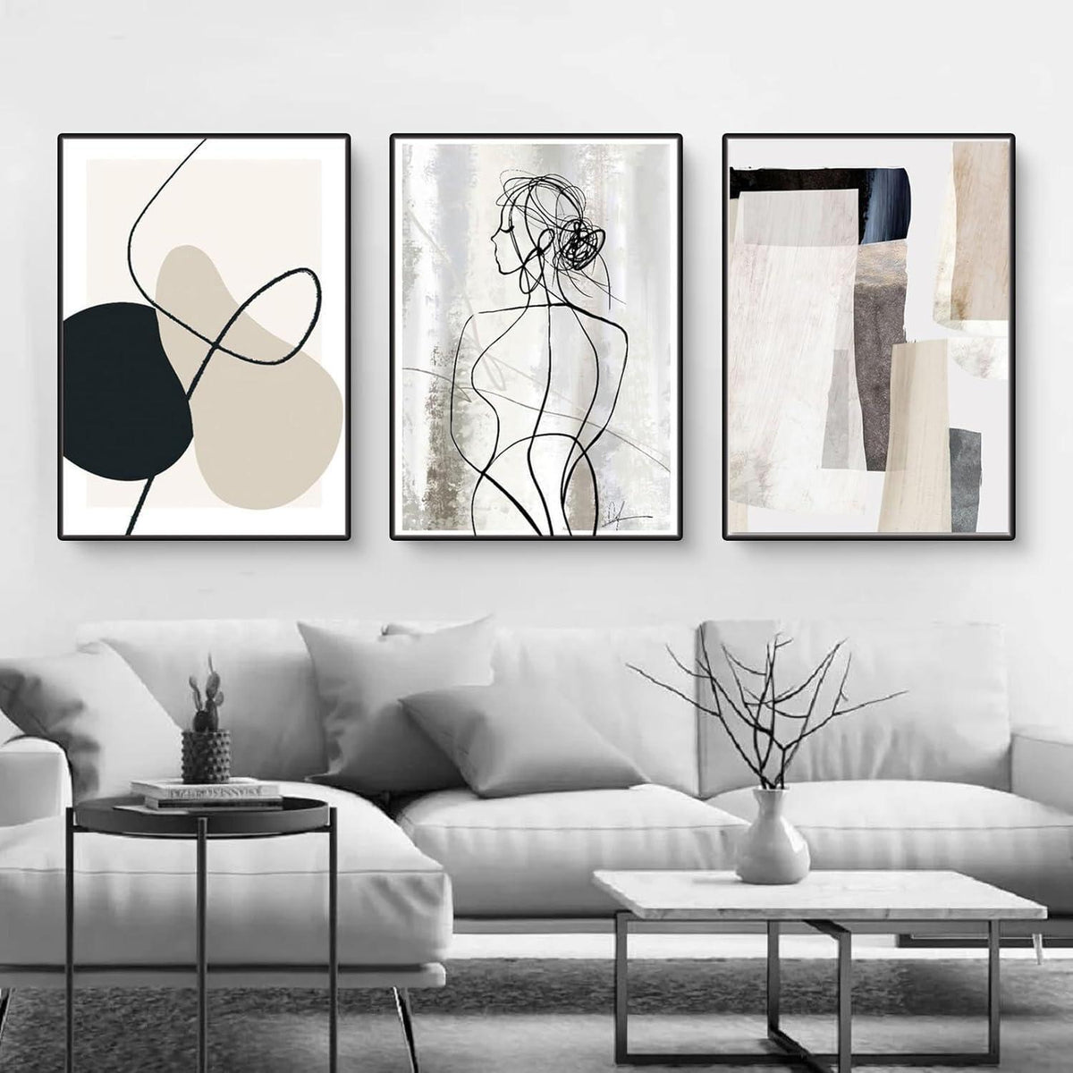 Abstraktes Leinwandbild 3er Set 30x40 cm Geometrie Wandkunst