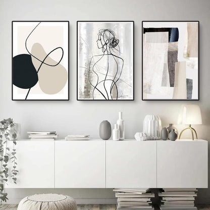 Abstraktes Leinwandbild 3er Set 30x40 cm Geometrie Wandkunst