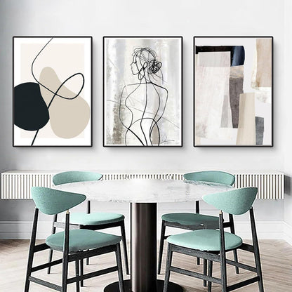 Abstraktes Leinwandbild 3er Set 30x40 cm Geometrie Wandkunst