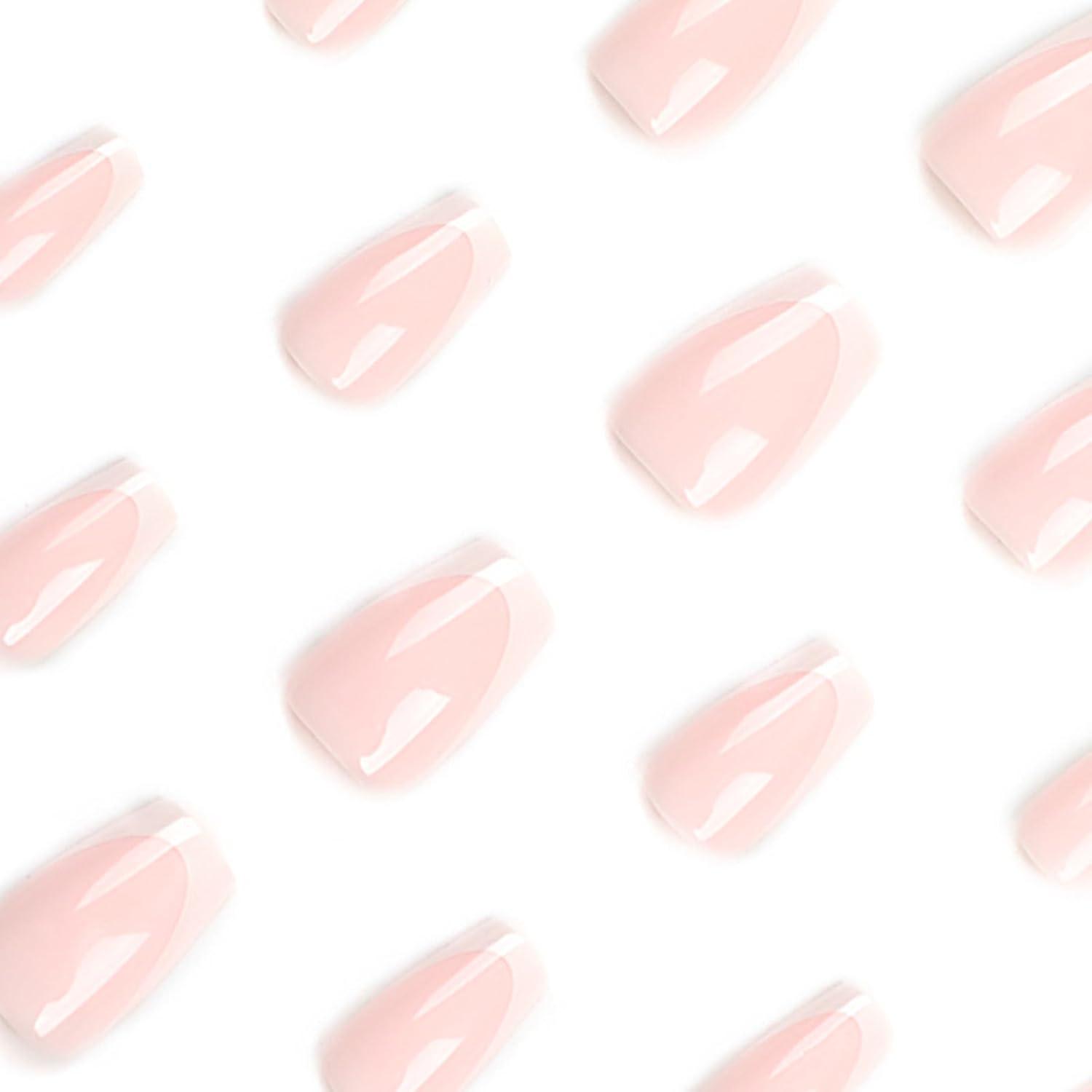 24er Set Eckige Nude Weiß French Tip Press-On Nägel