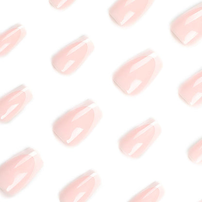 24er Set Eckige Nude Weiß French Tip Press-On Nägel