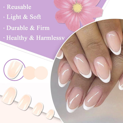 24 Mandel Nägel Weiß Rosa Oval Glänzend Acryl Künstliche