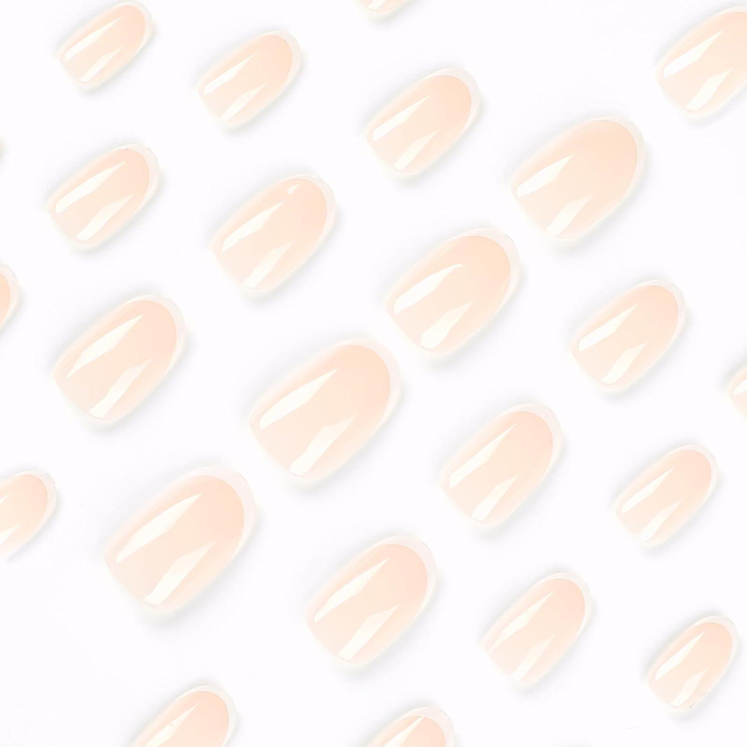 24er Set Oval Glänzende Kunstnägel Weiß Rosa French Press-on Nails