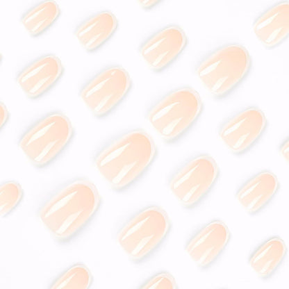 24er Set Oval Glänzende Kunstnägel Weiß Rosa French Press-on Nails