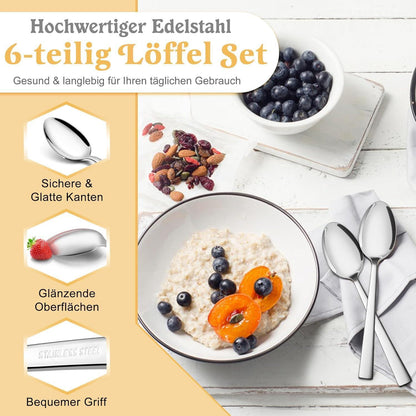 Edelstahl Löffel Set 6er - Suppen- & Tafellöffel, Hochglanzpoliert