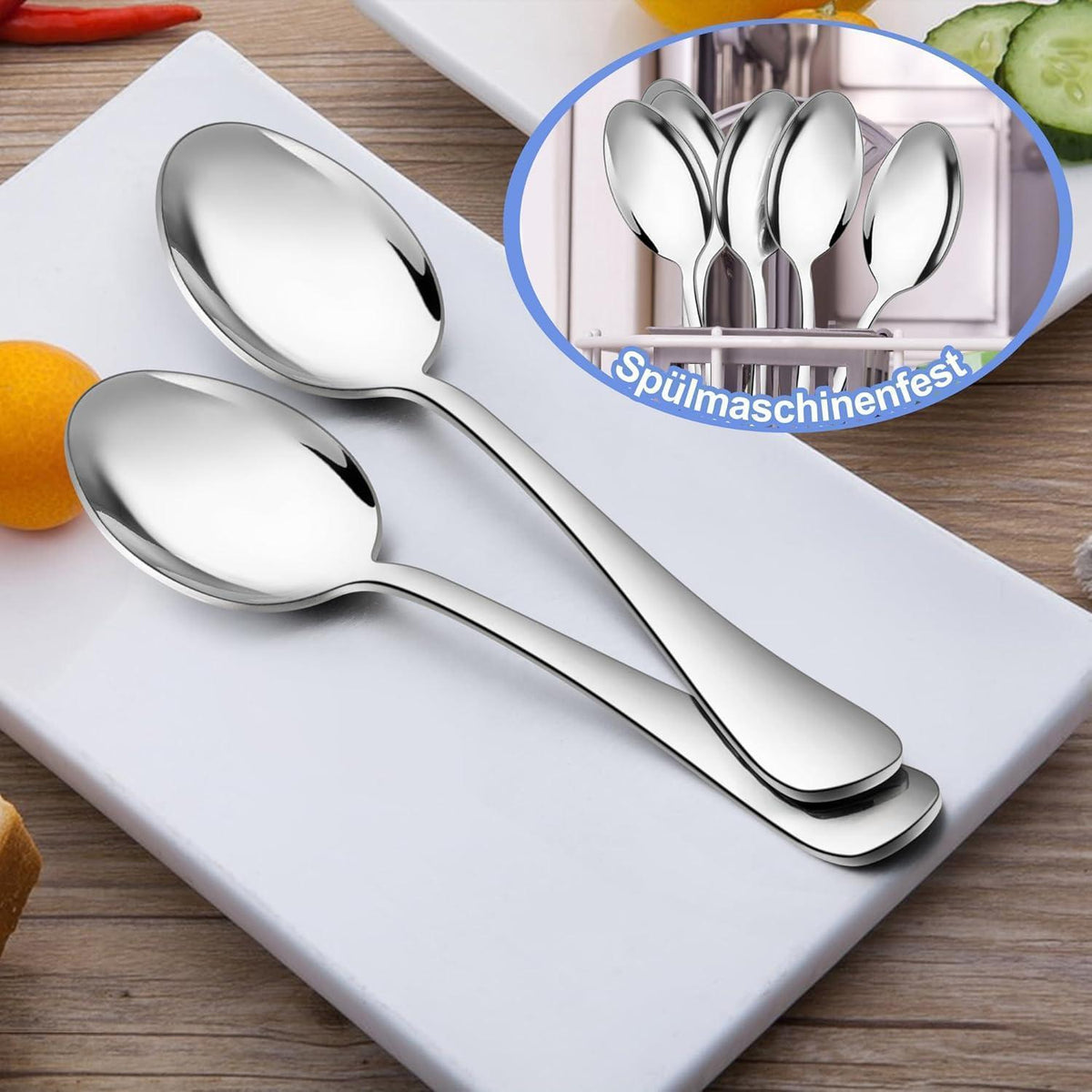 Esslöffel 6er Set Edelstahl, 20,5cm Suppenlöffel Tafellöffel, Hochglanzpoliert
