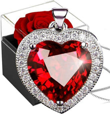 Ewige Rose Kette Silber 925 mit Rubin Herz Halskette