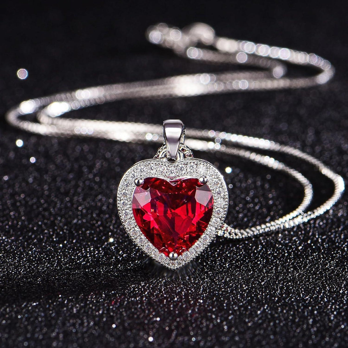 Ewige Rose Rubin Herz Halskette Silber 925 Geschenkbox Birthstone