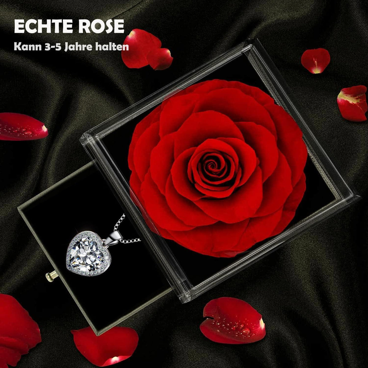 Ewige Rose Geburtsstein Kette Silber 925 Rosenbox Kristall