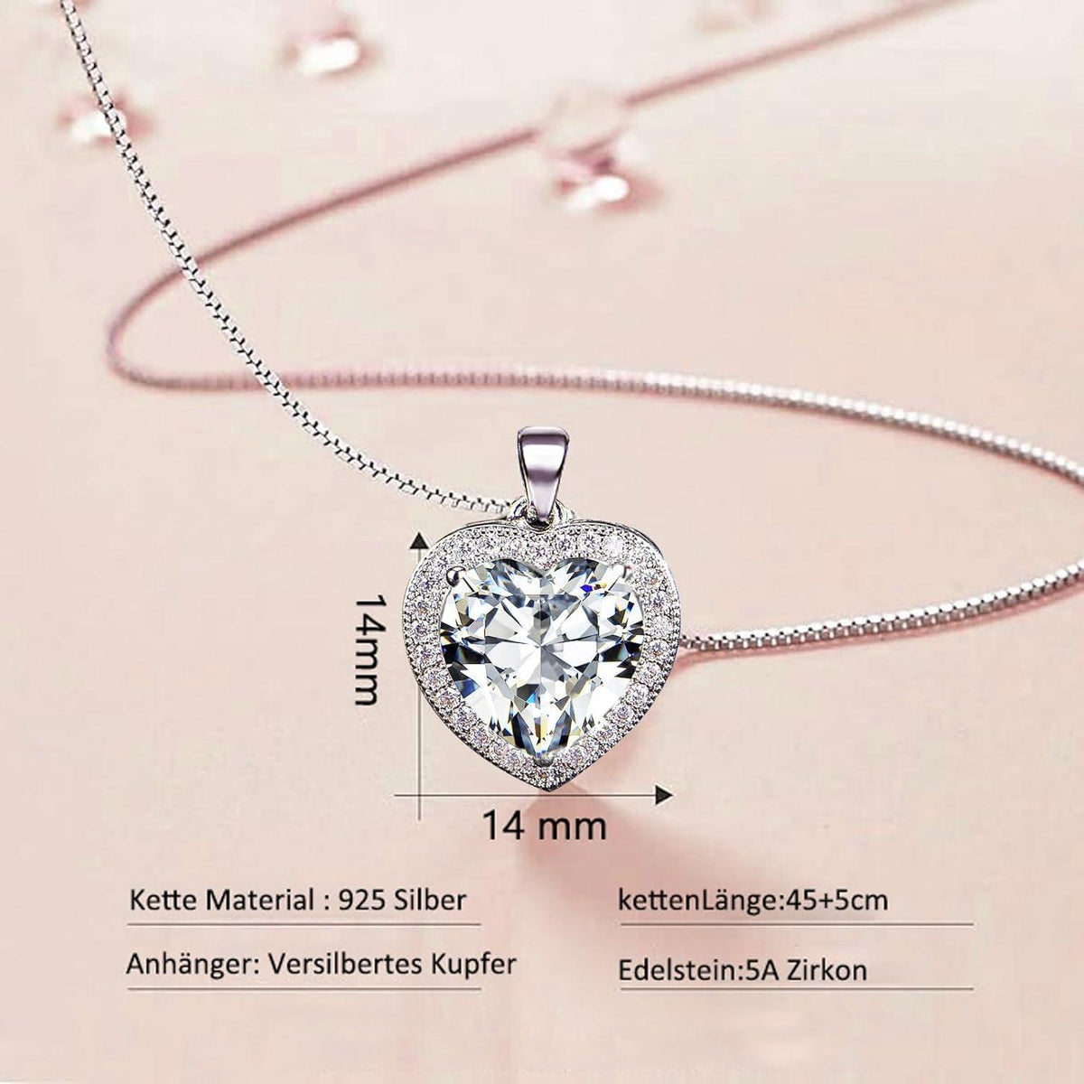 Ewige Rote Rose mit Weißer Geburtsstein Kette 925 Silber Klare Kristall Herz Halskette Infinity Rosenbox Mama Valentinstag Geschenk