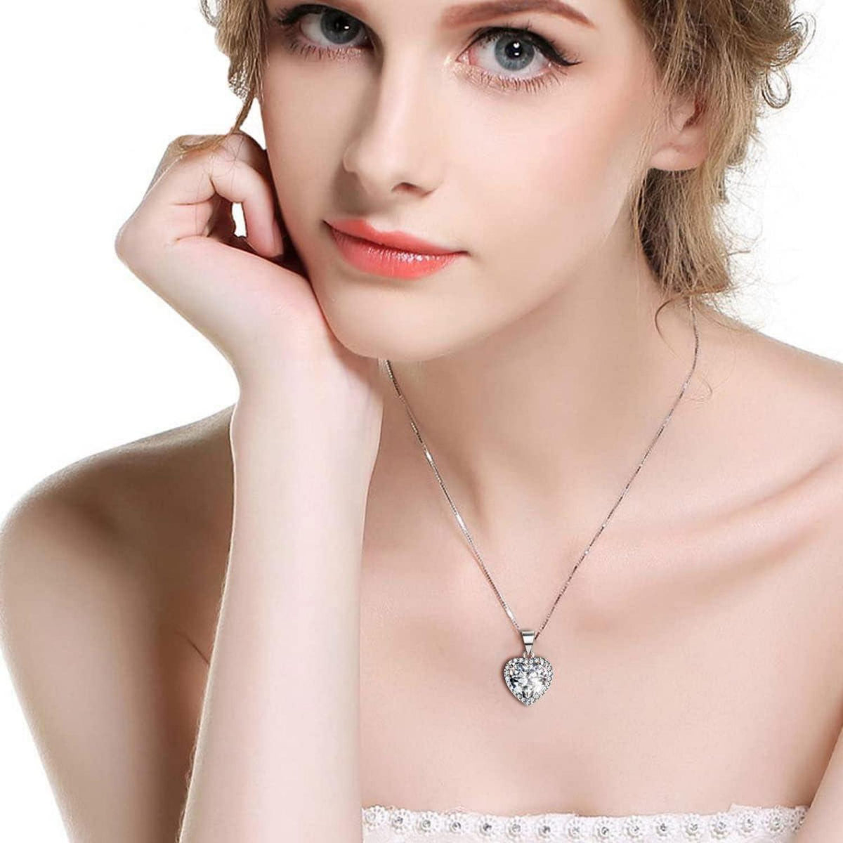 Ewige Rose Geburtsstein Kette Silber 925 Kristall Herz Halskette