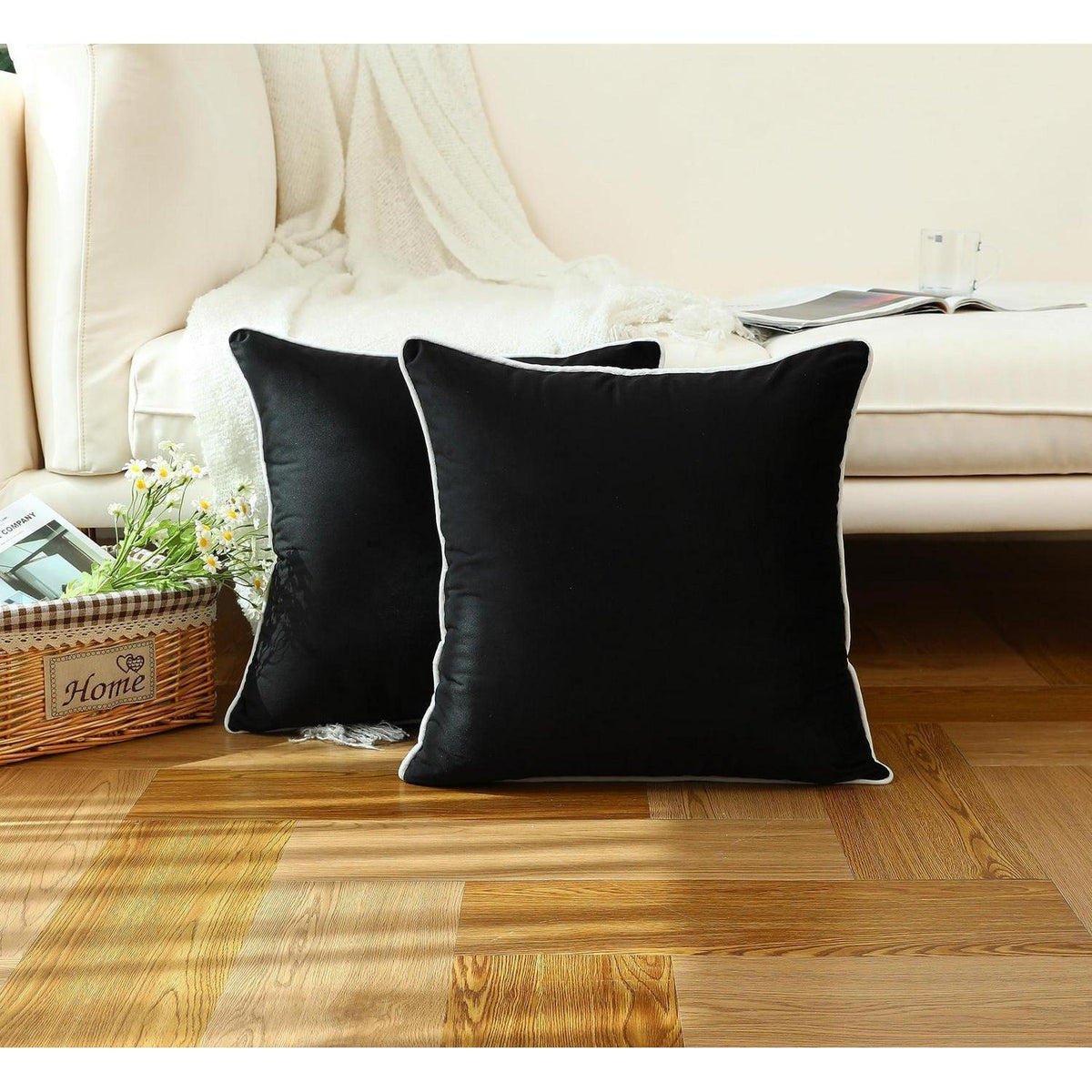 2x Samt Kissenbezug 40x40 cm Schwarz – Luxus Deko Kissen