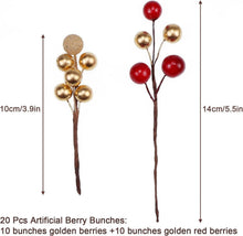 Künstliche Weihnachtsbeeren Zweige Deko, 20 Stück Gold Rot